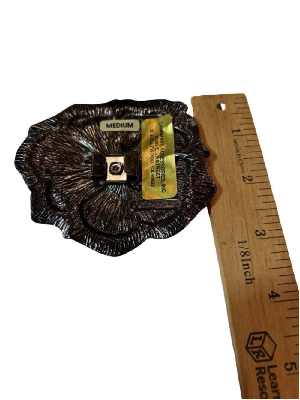 Vintage Charmant Accessories Gunmetal Floral Rose Statement Belt Buckle Medium